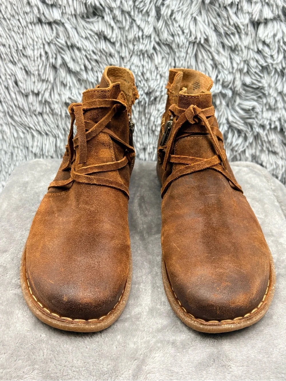 Born Tarkiln Ankle Boots Womens 9.5 Brown Suede Glazed Ginger Distressed Leather